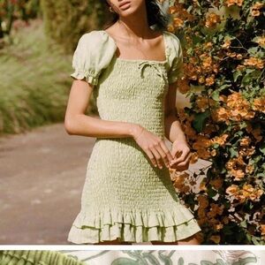 Faithfull the Brand Smocked Green Dress